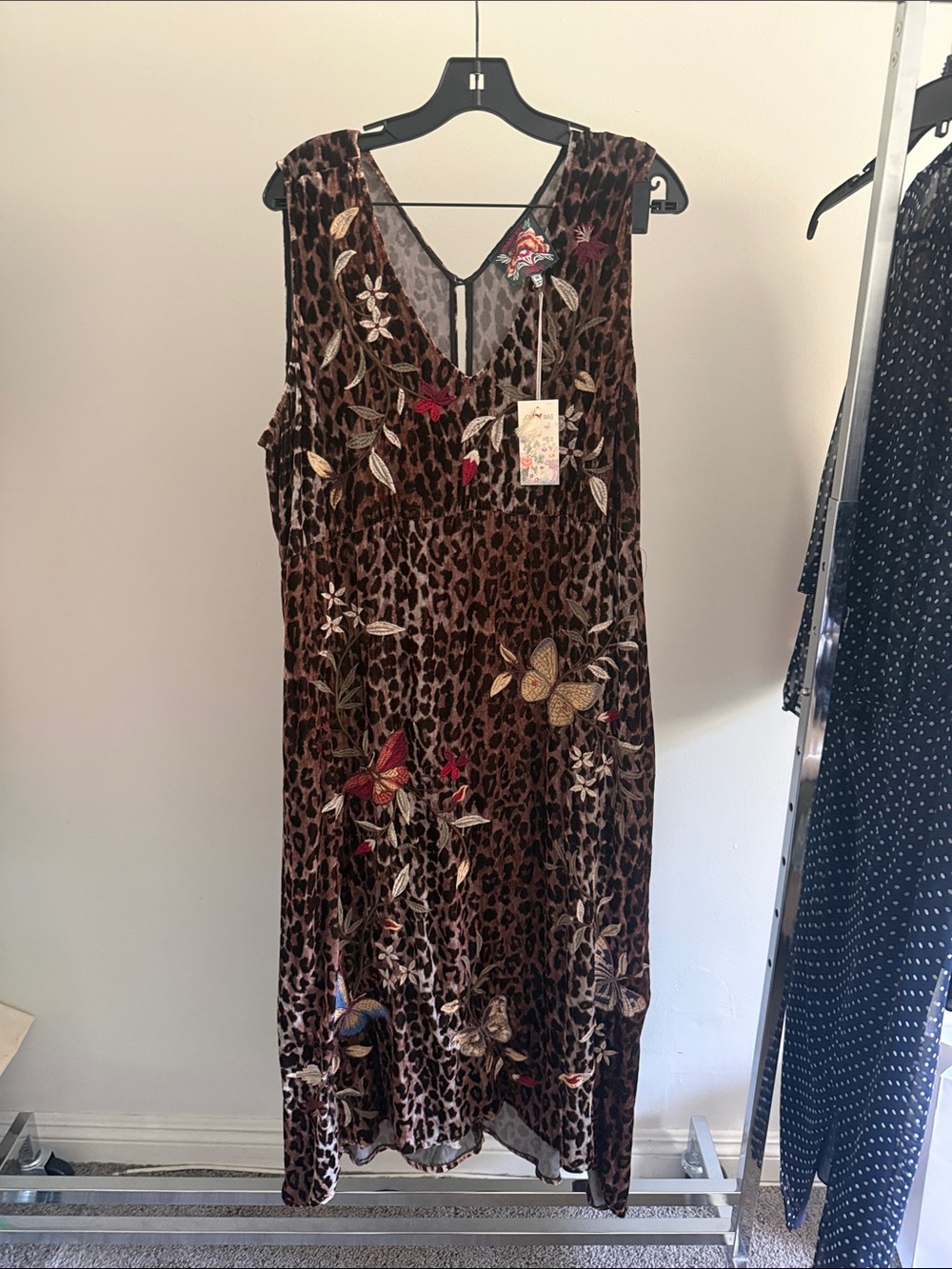 Johnny Was Brown Leopard-Print Embroidered Midi Dress